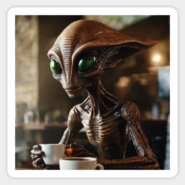 Coffee Alien Sticker by Make My Day Clothing